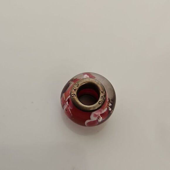Murano Glass Bead Flower Charm 925 Burgandy - Picture 11 of 16